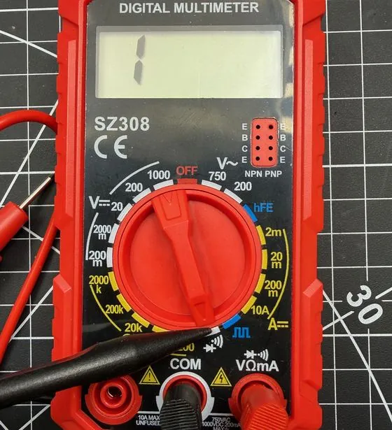 Multimeter dial set to the continuity beeper position
